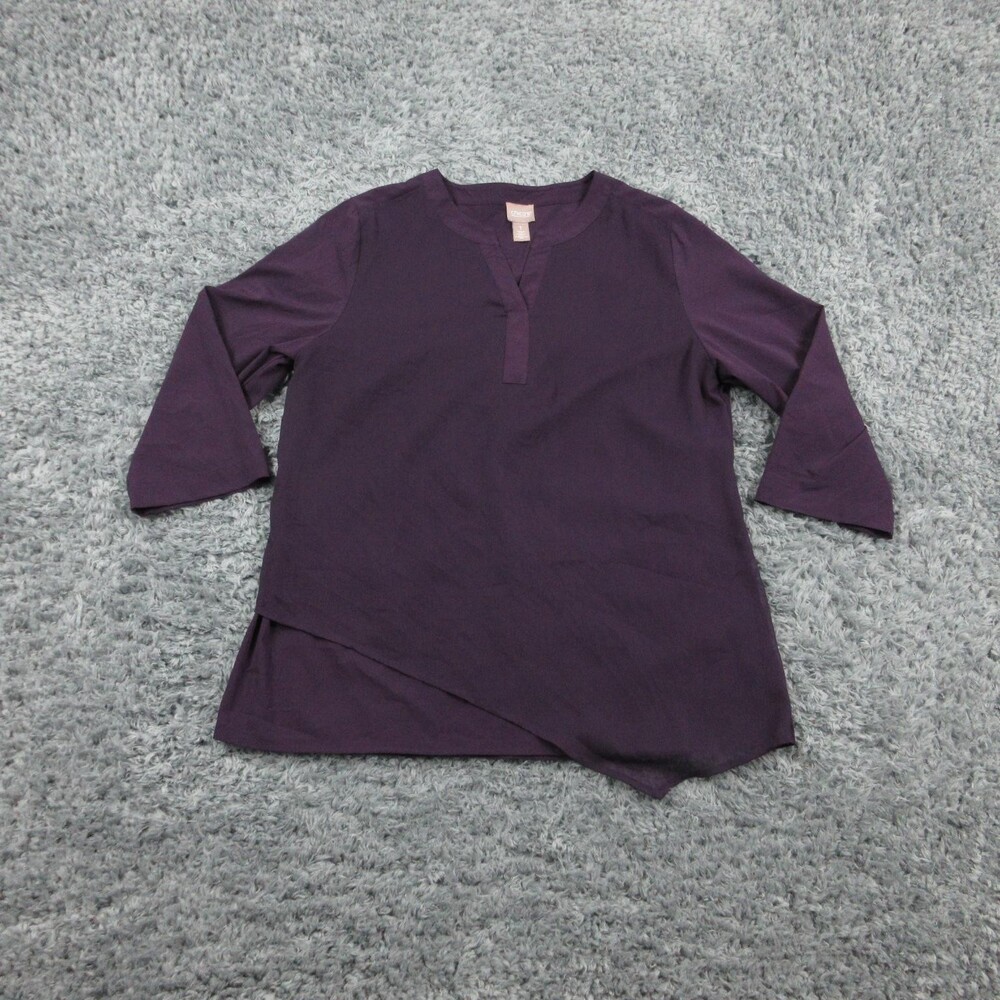 Chicos Tunic Top Womens 1 Medium Purple Asymmetrical Hem 3/4 Sleeve Blouse